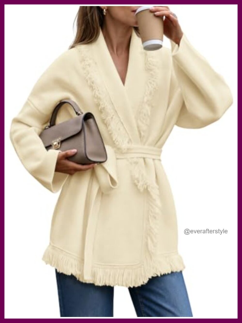 Open Front Fringe Tassel Belted Cardigan Sweater